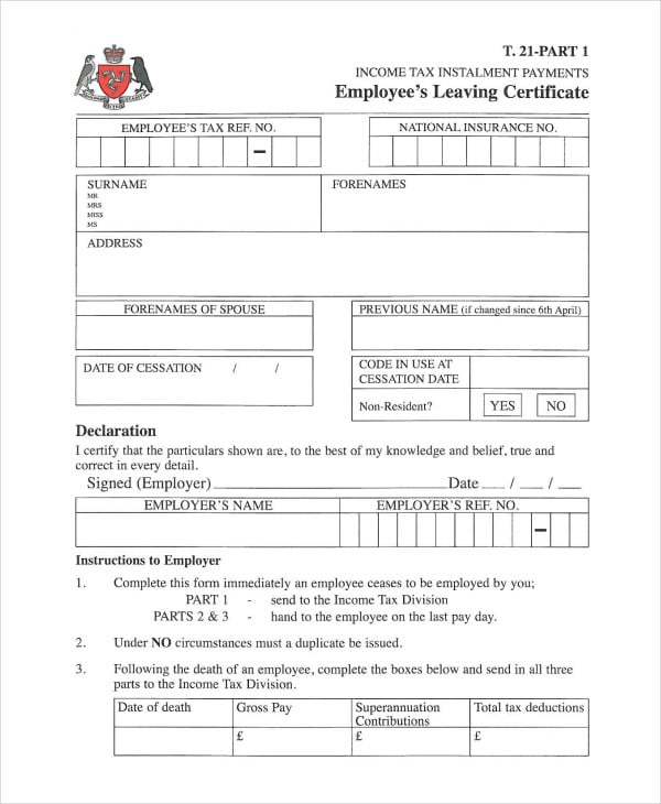 certificate for job leaving
