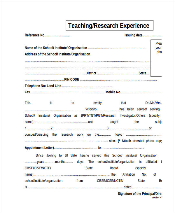 certificate for research experience