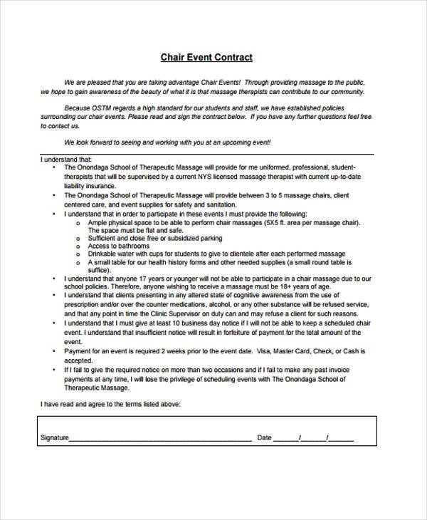 chair event contract template