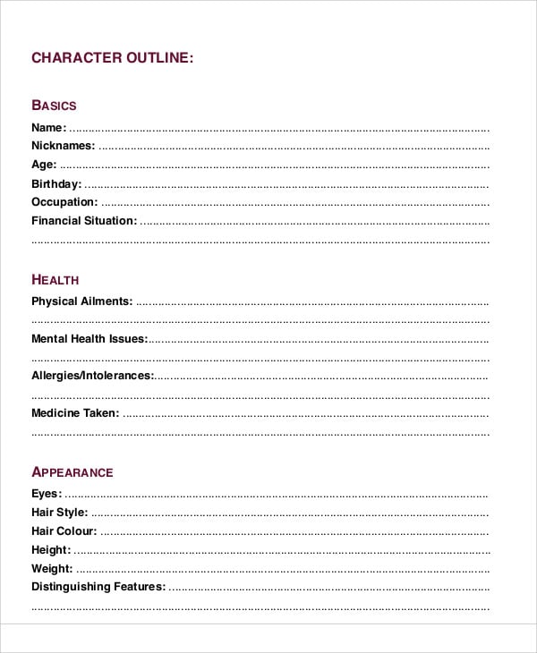 Character Outline Templates 7 Free Word, PDF Format Download Free