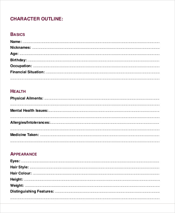 Character Outline Templates 9 Word PDF Format Download