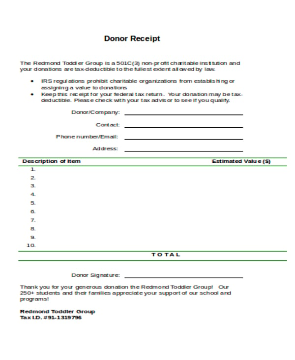charitable donation receipt