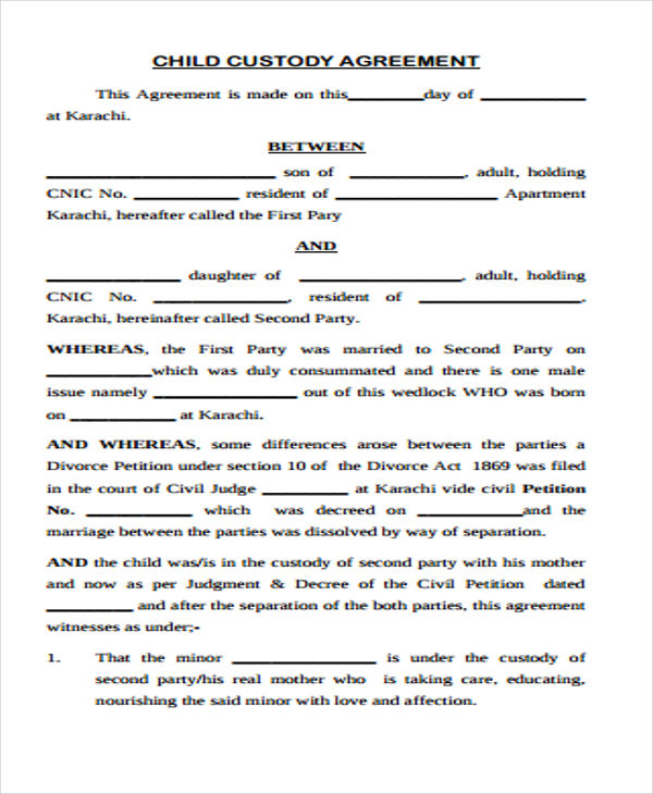 Printable Child Custody Agreement Template Printable Templates