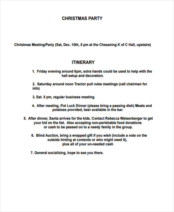 9 Party Itinerary Templates Free Sample Example Format Download