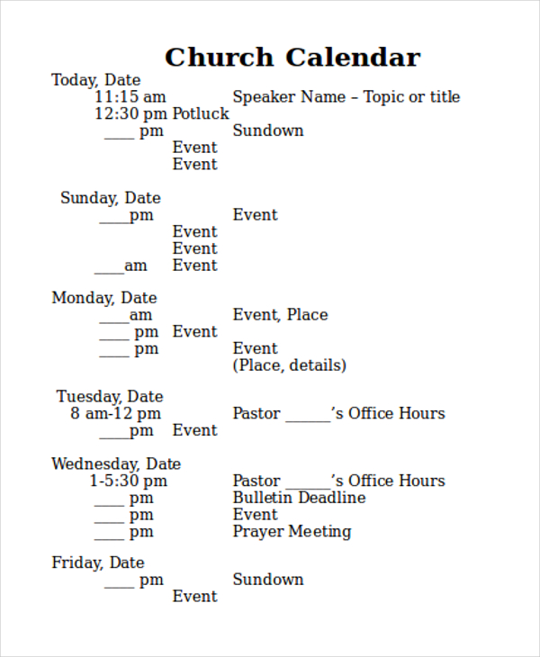 church calendar