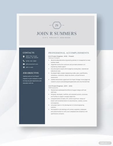 civil project engineer resume template