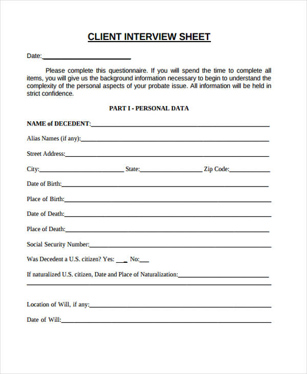 9 Interview Sheet Templates Free Sample Example Format 