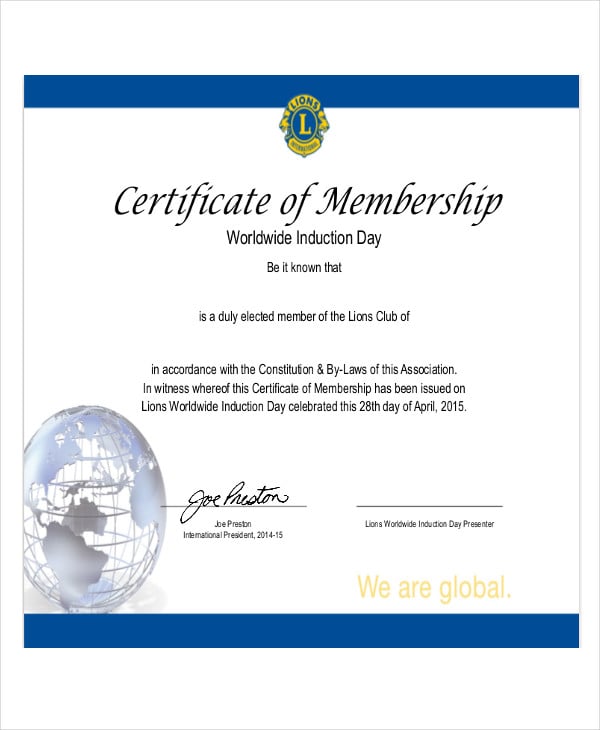 club membership certificate