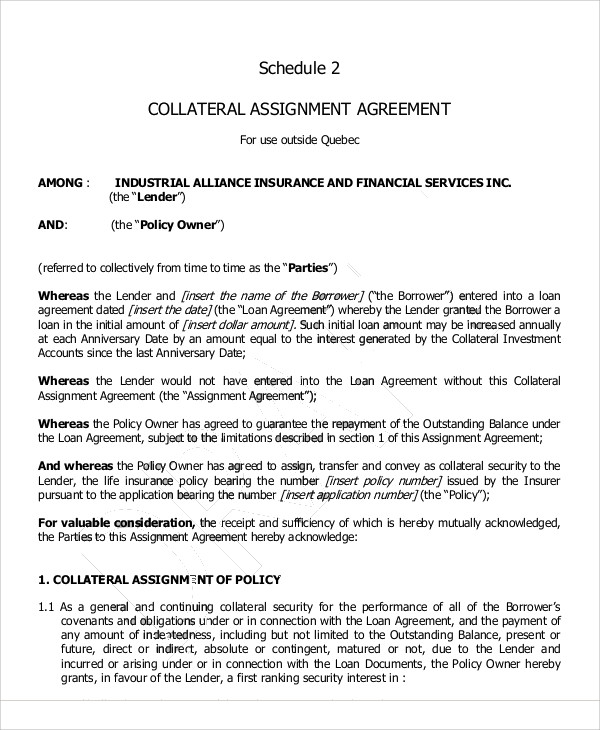 collateral assignment brokerage account