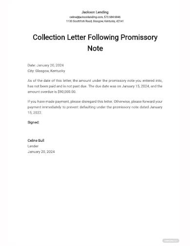 collection letter debit promissory note template