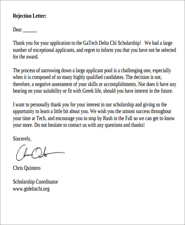 8 Scholarship Rejection Letter - Free Sample Example Format Download Free Premium Templates
