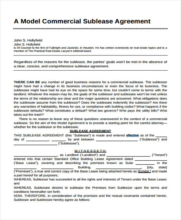 commercial sublease agreement