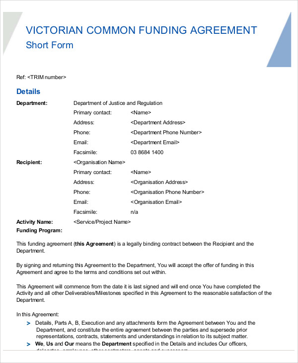 Funding Agreement Template - 10 + Free Word, PDF, Google Docs, Apple ...