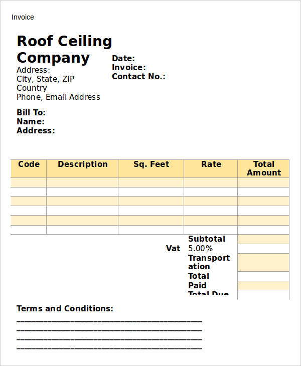 9 roofing invoice templates free word pdf format