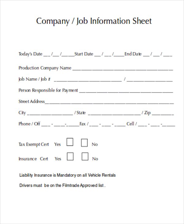 10+ Job Sheet Templates - Free Samples, Examples Format Download