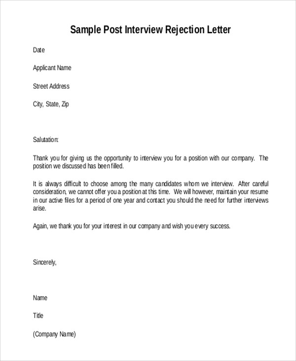 Applicant Rejection Letters - 13+ Free Word, PDF Format Download