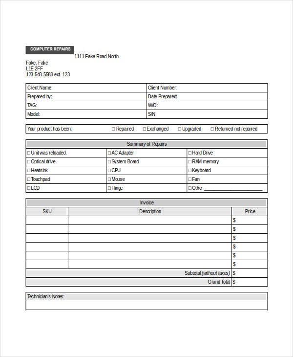  Repair Receipt Templates - 7 Free Word PDF Excel Format Download 