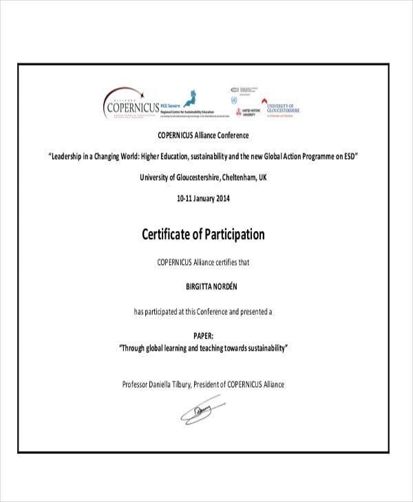 conference participation certificate
