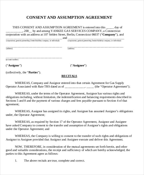 8-assumption-agreement-templates-free-sample-example-format-download