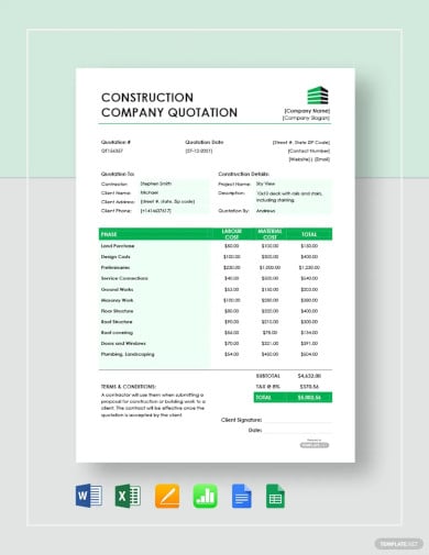 construction company quotation template
