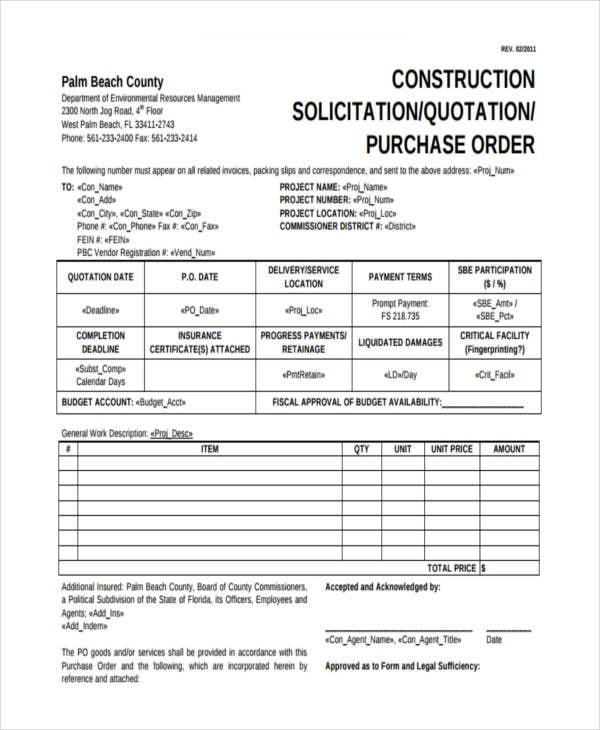 construction order purchase