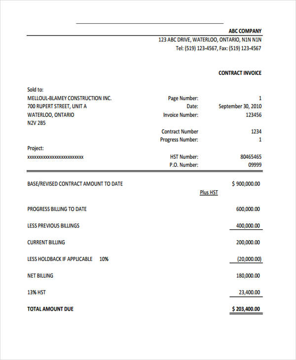 progress invoice example