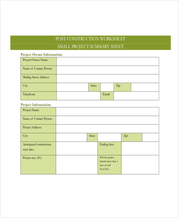 12+ Project Sheet Templates Free Samples, Examples Format Download