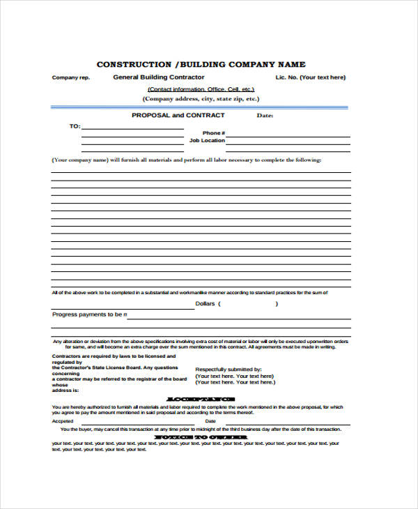 construction proposal sample