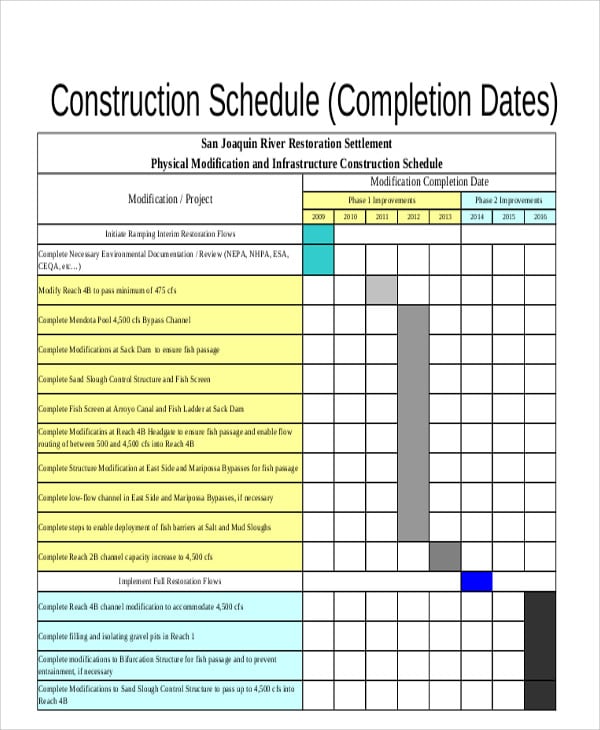 construction schedule sample