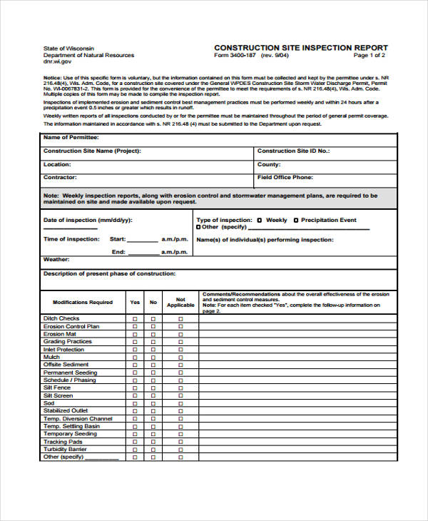 Site Inspection Reports Templates