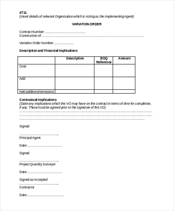 construction variation order