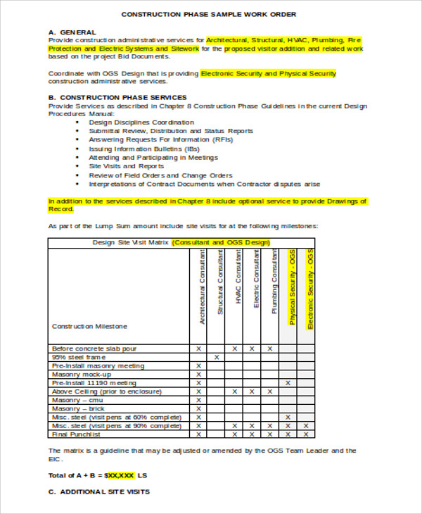 construction work order