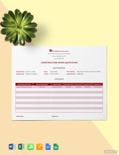 construction work quotation template