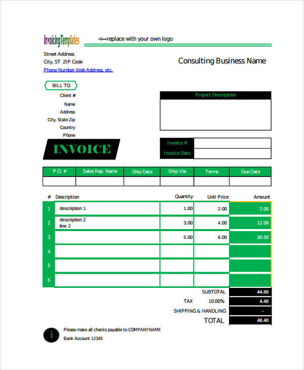 consultant invoice template professional service