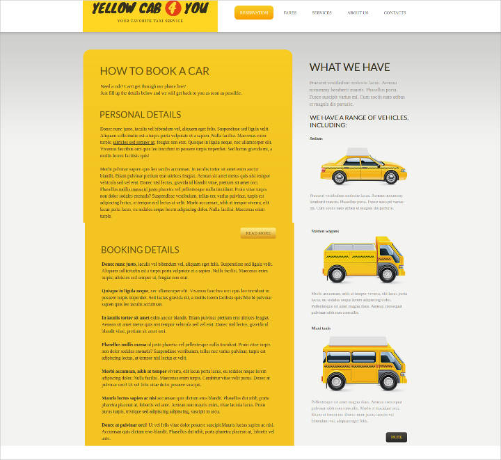 content oriented web template for taxi services