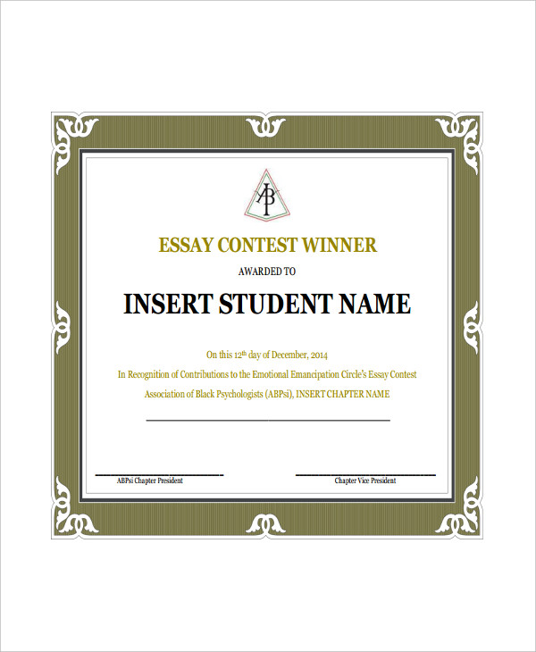 contest winner certificate