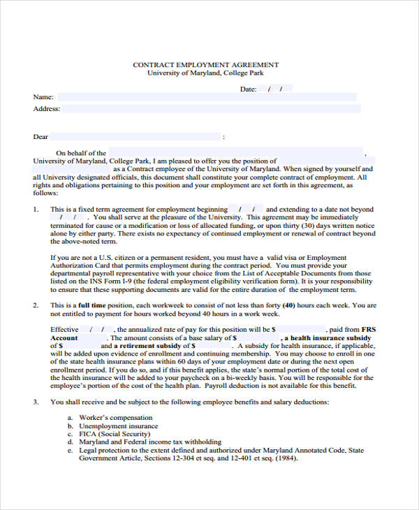 employment agreement template 22 free pdf word format