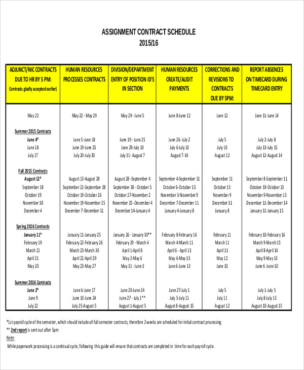 schedule of assignment