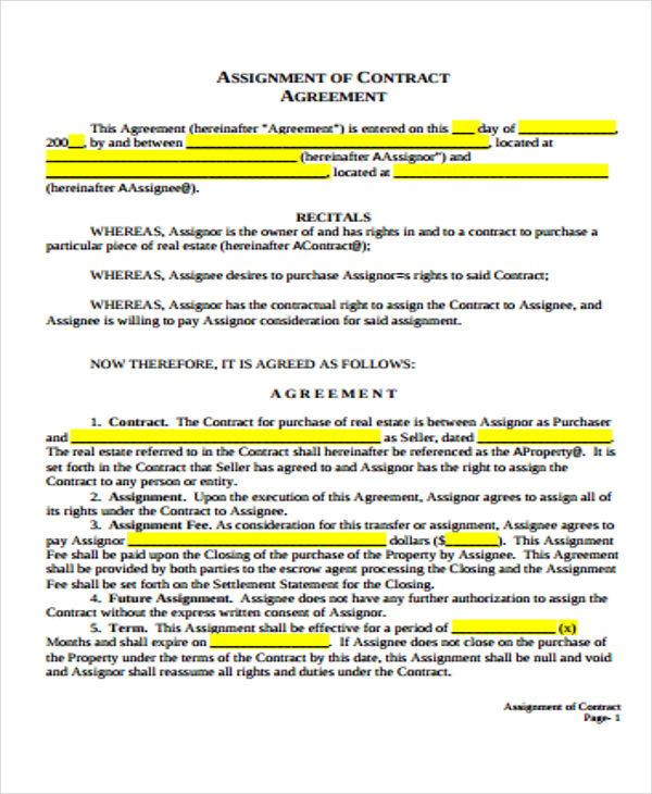 contract prohibit assignment