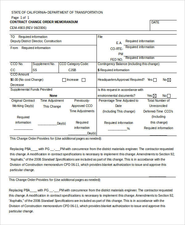 contract change order form