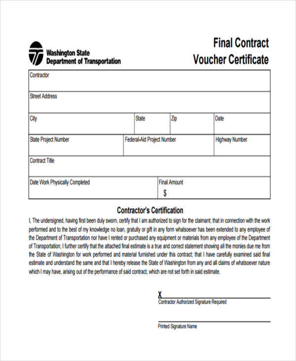 contract voucher certificate