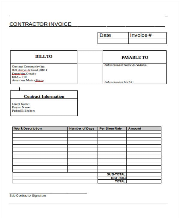 contractor invoice