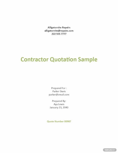 contractor quotation sample template