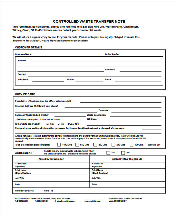 8+ Transfer Note Templates Free Samples, Examples Format Download