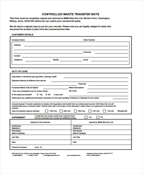 Waste Consignment Note Template