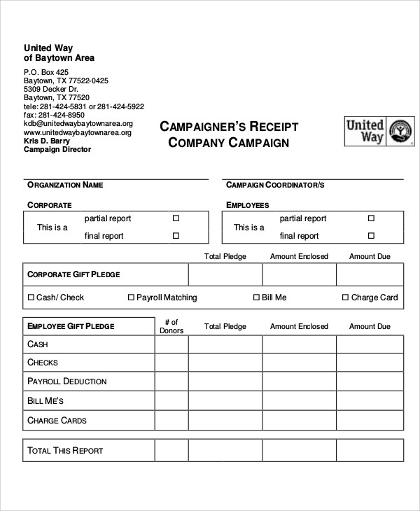 corporate company campaign receipt