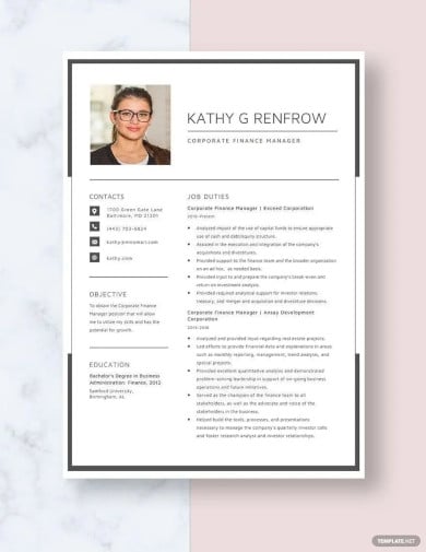 corporate finance manager resume