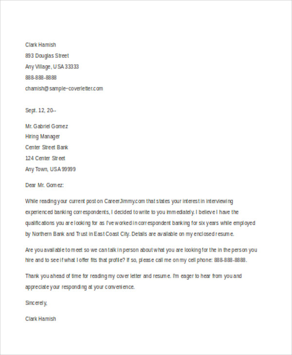 Banking Cover Letter - 15+ Free Word, PDF Format Download