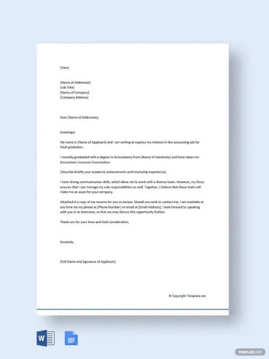 cover letter for accounting job fresh graduate template