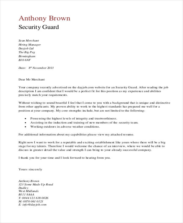 application letter for employment as a security guard pdf